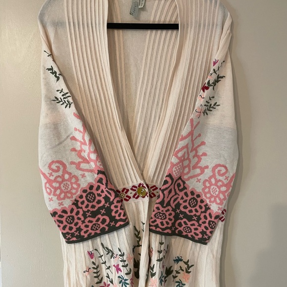 sahalie Sweaters - Sahalie Pink and Cream Floral Cardigan